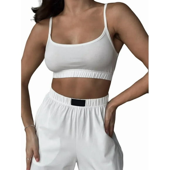 Conjuntos Casuales de Dos Piezas para Mujer, Camiseta Sin Mangas con Cuello en V y Cintura Elástica, Chándal de Verano con Bolsillo. S