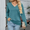 thumbnail image 6 of MIXUE Boho Tops For Women Autumn Winter Solid Color V Neck Long Sleeve Soft Casual Basic Pullover Shirts For Women T Shirts Daily-Wear,Blue,L, 6 of 7