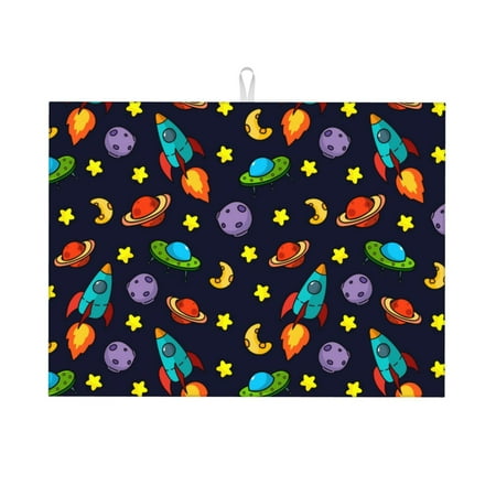 

Tebeau Space D Print Dish Drying Mat for Kitchen Counter Dish Drying Pad with Non-slip Rubber Backed Hide Stain Anti Absorbent for Kitchen Counter Drying Mat