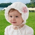 thumbnail image 2 of Wxirdiow Infant Bonnet Cap Baby Girls Bonnet Double Layer Soft Newborn Baby Girl Sun Hats with Cute Flower Decor White Size,1-12 Months, 2 of 6