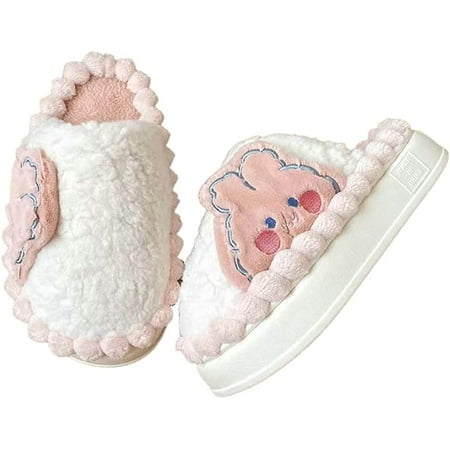 

DabuLiu Cute Fluffy Rabbit House Slippers for Women Men Trendy Warm Soft Anti-skip Indoor Shoes 2 Patterns