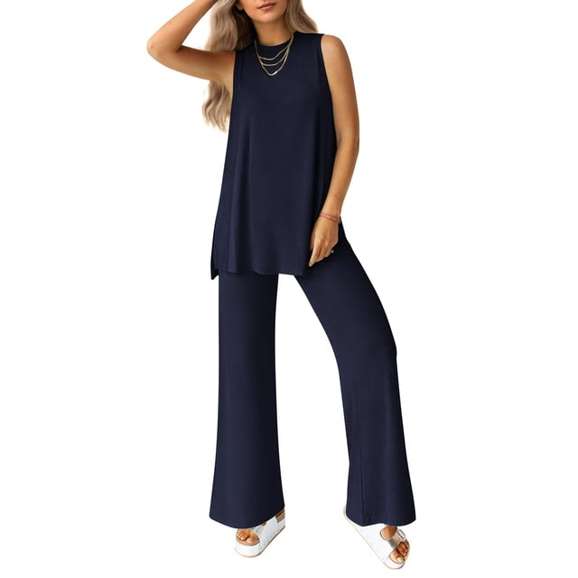 Conjunto Deportivo para Mujer PRETTYGARDEN Top sin Mangas Azul Marino Talla L