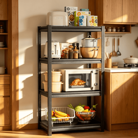 4 Tier Kitchen Storage Shelf, Kitchen Organizers Space Saving All Steel Freestanding Rack, Heavy Duty Metal Shelving Unit, Adjustable Open Shelf for Pantry Organizers and Storage 23.6"W×11.8"D×44.1"H