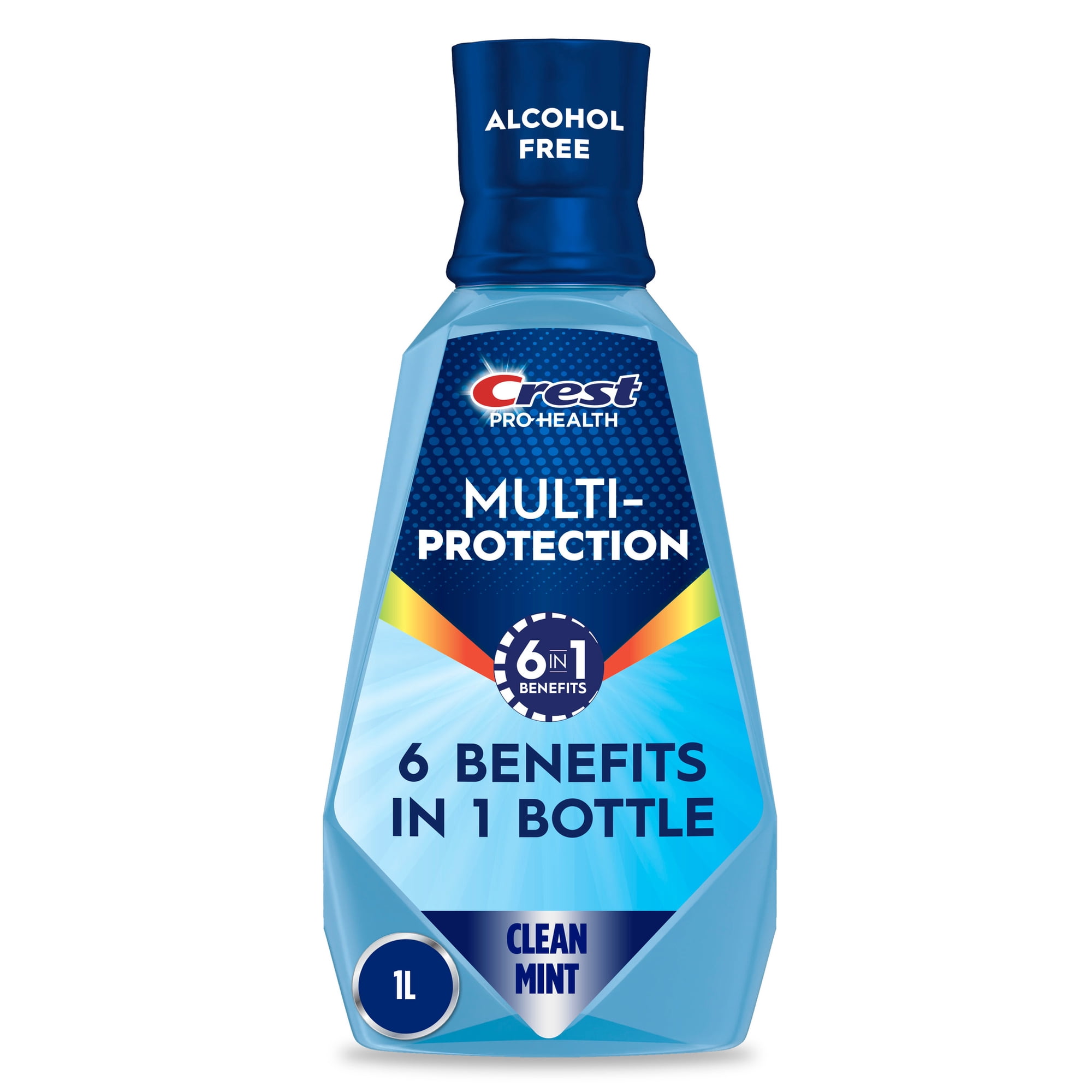 Crest Mouthwash, Pro-Health Multi-Protection Fluoride Mouthwash, Alcohol-Free Oral Rinse, Clean Mint, 1L (33.8 fl oz)