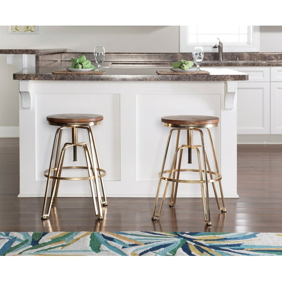 Linon Farhart Bar Stool with Adjustable Height & Swivel, Aged Walnut