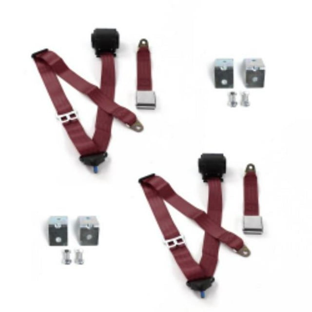 Triumph Spitfire 1962-1980 Avion 3 Points Burgandy Kit Ceinture de Sécurité Baquet Rétractable avec Bracketry - 2 Ceintures