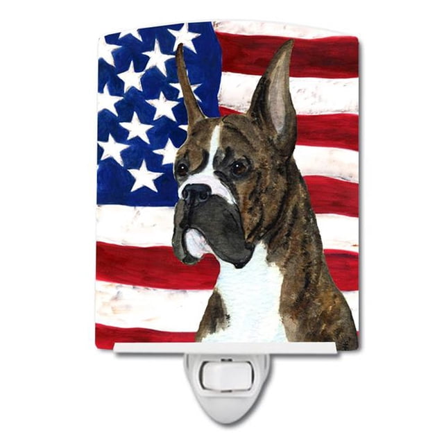 Carolines Treasures SS4035CNL USA American Flag with Boxer Ceramic Night Light