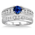 thumbnail image 2 of Classic Art Deco 2 Carat 6mm Round Cut Blue Sapphire And Moissanite Diamond Wedding Ring Bridal Set on 10k White Gold, 2 of 2