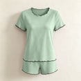 thumbnail image 6 of BUIGTTKLOP Womens Plus Size Pajamas Sets Short Sleeve Crewneck Tops Wide Leg Shorts Homewear 2 Piece Outfits, 6 of 6