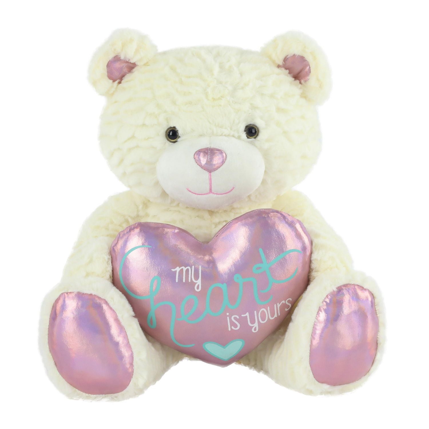 Way To Celebrate Valentine’s Day Large Goldie Heart Bear, Ivory