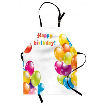 Birthday Apron Colorful Festive Mood Flying Party Balloons in Surprise Happy Occasion Set Up, Unisex Kitchen Bib Apron with Adjustable Neck for Cooking Baking Gardening, Multicolor, by Ambesonne