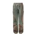 thumbnail image 4 of Mlqidk Linen Pants Women Summer Baggy Boho Floral Wide Leg Harem Pants Elastic Waisted Flowy Fashion Trousers Beach Vacation Slacks with Pockets Army Green M, 4 of 6