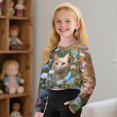thumbnail image 5 of Xixirimido Btterfly Cat Daisy Kids Crop Tops Girls Long Sleeve T-Shirts Printed Fashion Cropped Sweatshirt Crew Neck Pullover Top Fall Clothes for 5-6 Years, 5 of 7