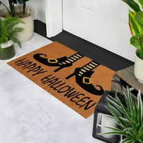 Northlight Wicked Witch Shoes Happy Halloween Coir Outdoor Doormat - 30" - Orange and Black