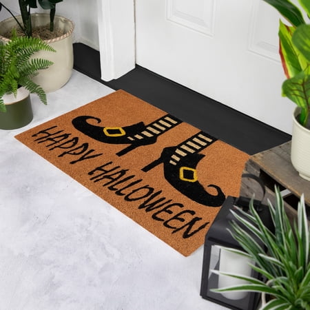 Northlight Wicked Witch Shoes Happy Halloween Coir Outdoor Doormat - 30 - Orange and Black