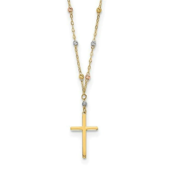 Primal Gold 14 Karat Tri-Color Diamond-cut Beaded Cross Necklace