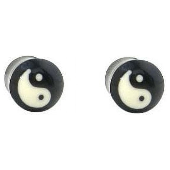 Yin Yang Design Double Flared Ear Plugs - 2 Gauge to 7/16" Inch - Sold in Pairs