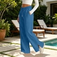 thumbnail image 4 of Gytharion Casual Wide Leg Pants for Women Solid Color Fashion High Waisted Drawstring Trousers Split Hem Pants with Pockets, 4 of 6