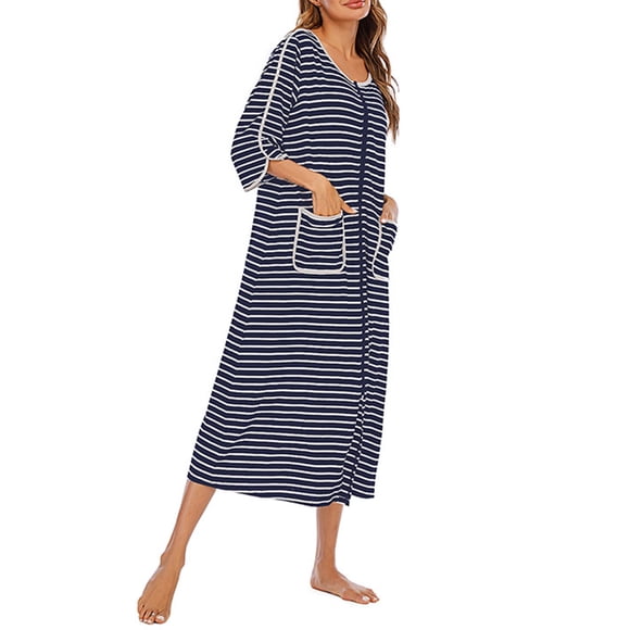 Womens Robes Dressing Gowns,Women Zipper Robe Short/Long Sleeve Housecoat Soft Zip Up Bathrobe with Pockets Nightwear Sleepwear