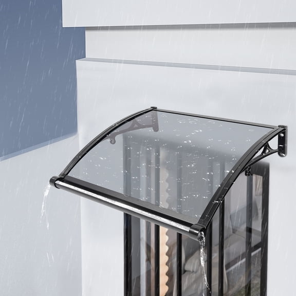 32 X 24 in Front Door Canopy Awning, Polycarbonate Window Door Awning with Aluminum Alloy Frame, Wall Mounted Outdoor Door Overhang Cover for Rain, UV, Snow, Patio, Porch, Balcony