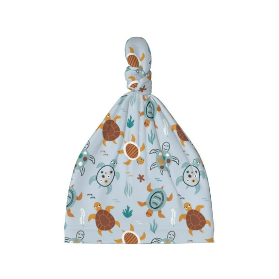 Sikiie Sea Turtle Baby Newborn Hats, Infant Knotted Baby Hat, Beanie Top Knot Caps for Baby Boys Girls