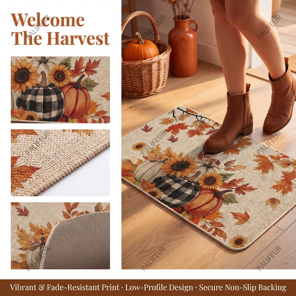 Xuniizn Fall Door Mat Outdoor, Pumpkin Door Mat for Fall Decor, 24x15" Fall Outdoor Rug for Thanksgiving Party, Fall Doormat for Holiday Gatherings, Fall Decorations for Home