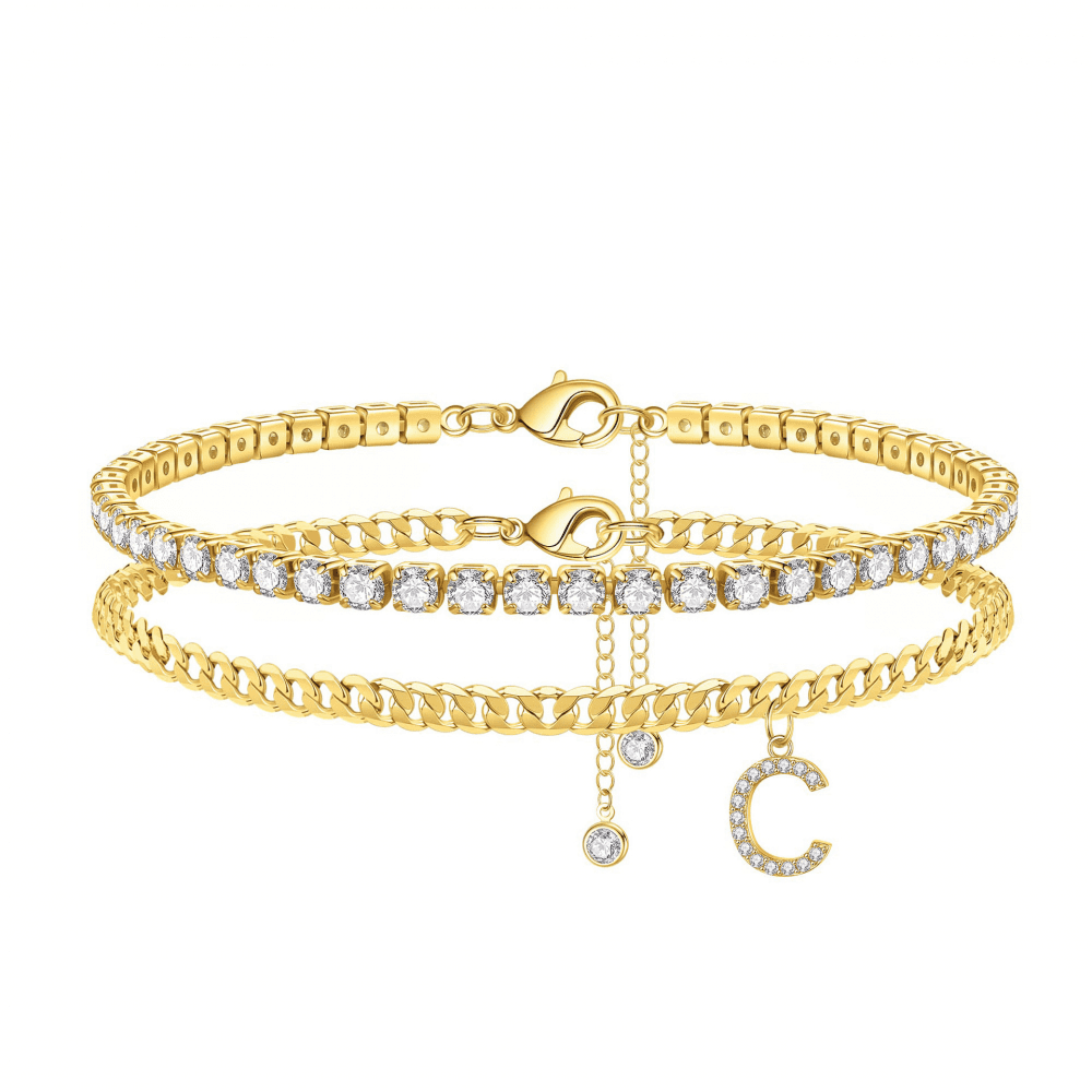 Ankle Bracelets for Women Initial Anklet Gold Plated Layered Cubic Zirconia Tennis Ankle Bracelets Gold Letter C Walmart