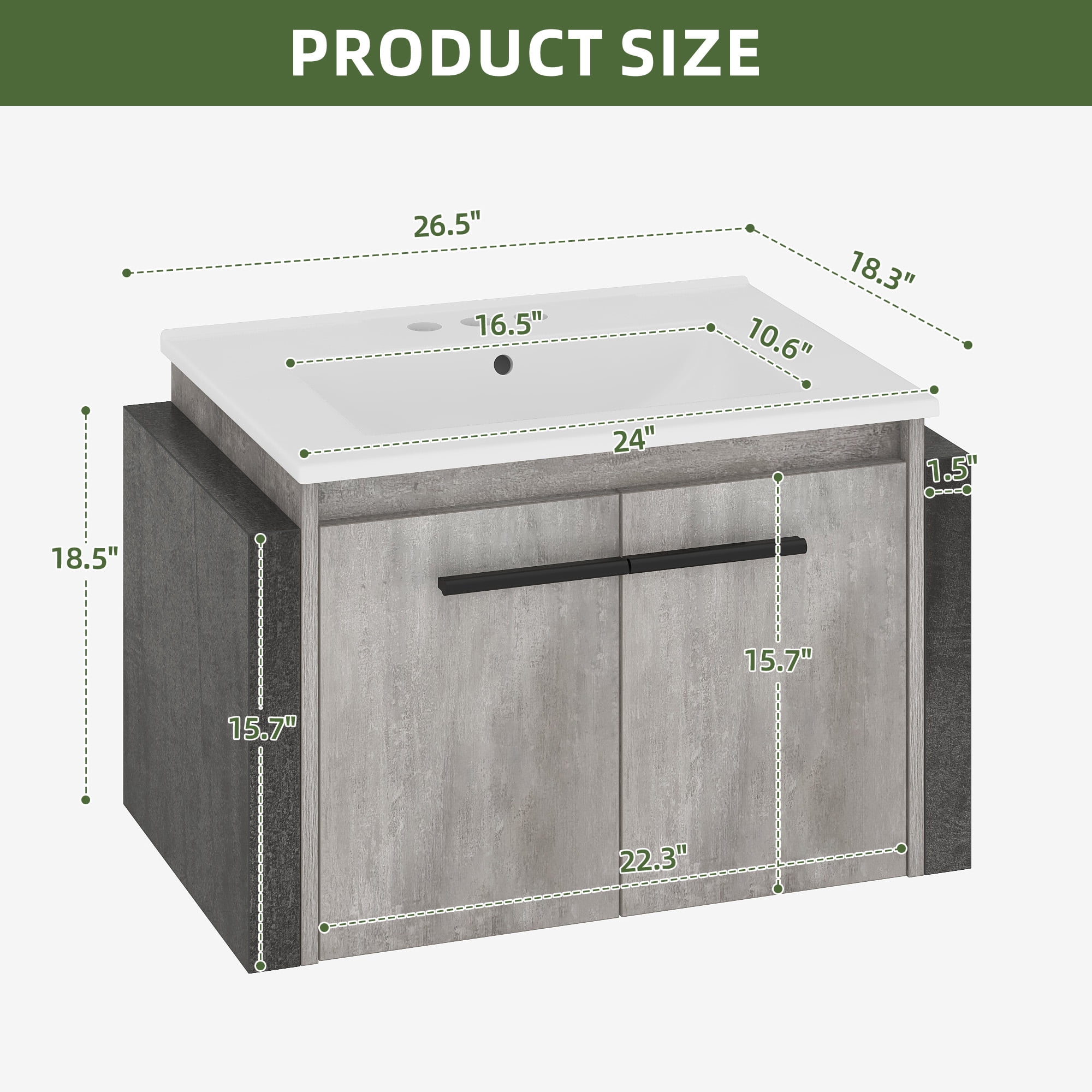 Uforic 24" Floating Bathroom Vanity, Modern Wall Mount Bathroom Vanity with Sink Combo, Gray