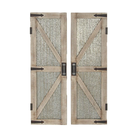 Decmode Farmhouse 47 X 15 Inch Metal And Wood Barn Doors, Brown - Set of