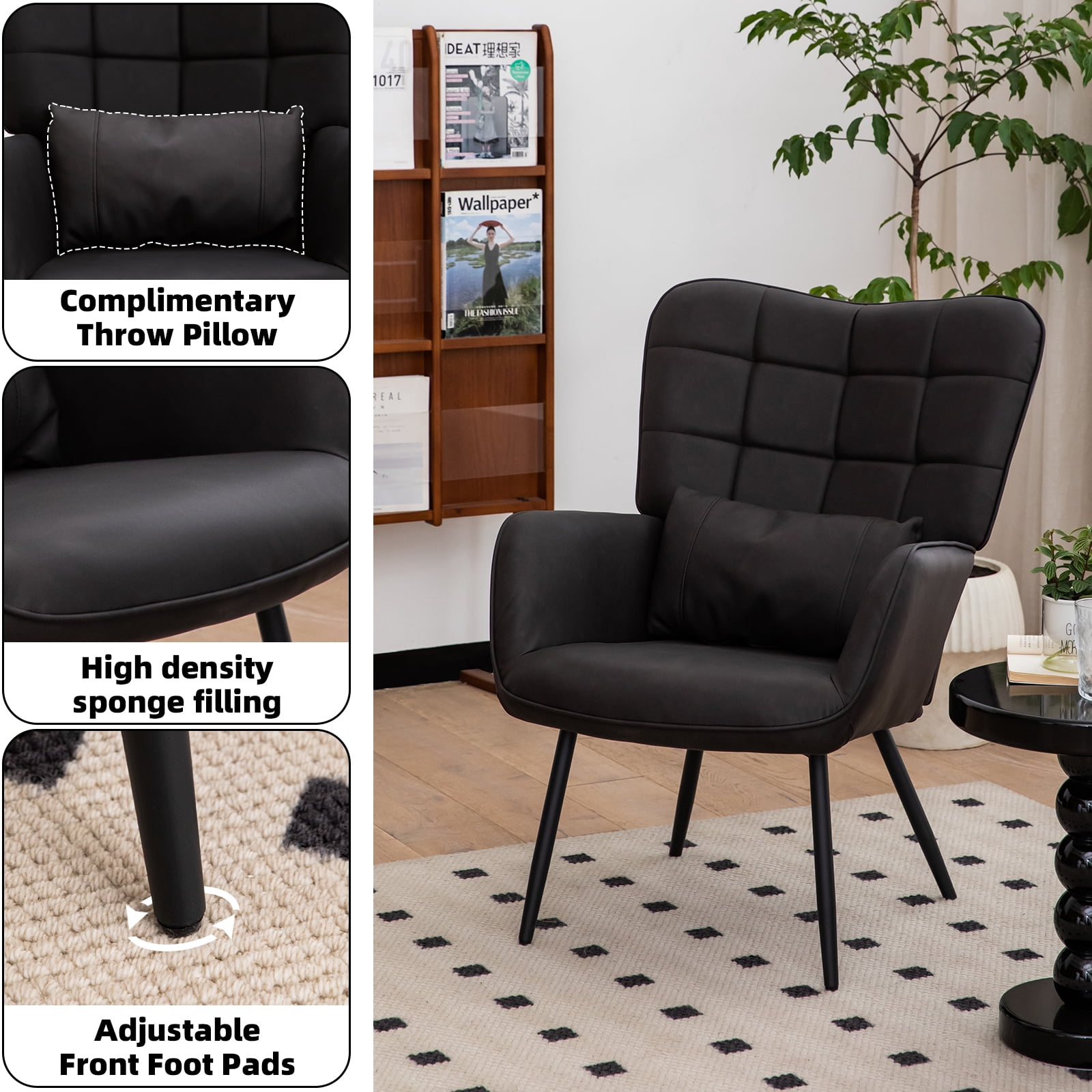 Leather Armchair, Modern Accent Chair with Metal Legs and Soft Padded, Sofa Chairs for Home Office,Bedroom,Dining Room,Grey