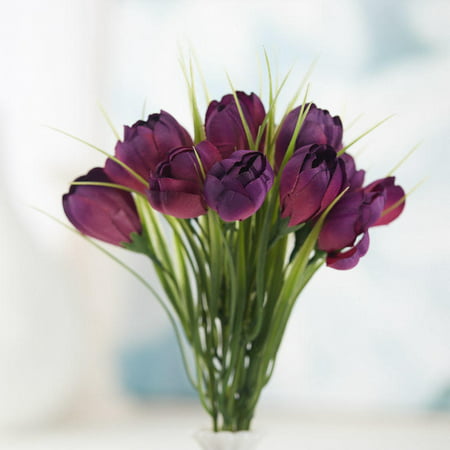 Artificial Dark Purple Crocus Bush This Dark Purple Crocus Silk Flower Bush is perfect for adding to your floral displays. Place it in a container for an instant springtime flower arrangement. Cut and separate the blooms for further versatility. Add them to seasonal wreaths or an Easter centerpiece.