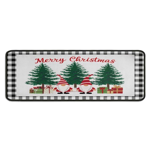 Kitchen Rug Set of 2 Non Skid Christmas Kitchen Mats for Floor,Merry Christmas Tree Gnomes Short Kitchen Floor Mat for Bathroom,Room Cook (47x17+30x17 Inches)
