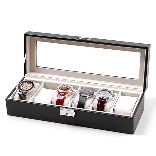 BETT 6 Watch Storage Organizer Case Leather Box Plastic Top Display ...