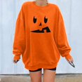 thumbnail image 2 of Chandails en Molleton Visage de Citrouille d'Halloween pour Femmes Manches Longues Surdimensionnées Col Rond Orange Pull Tops, 2 of 7