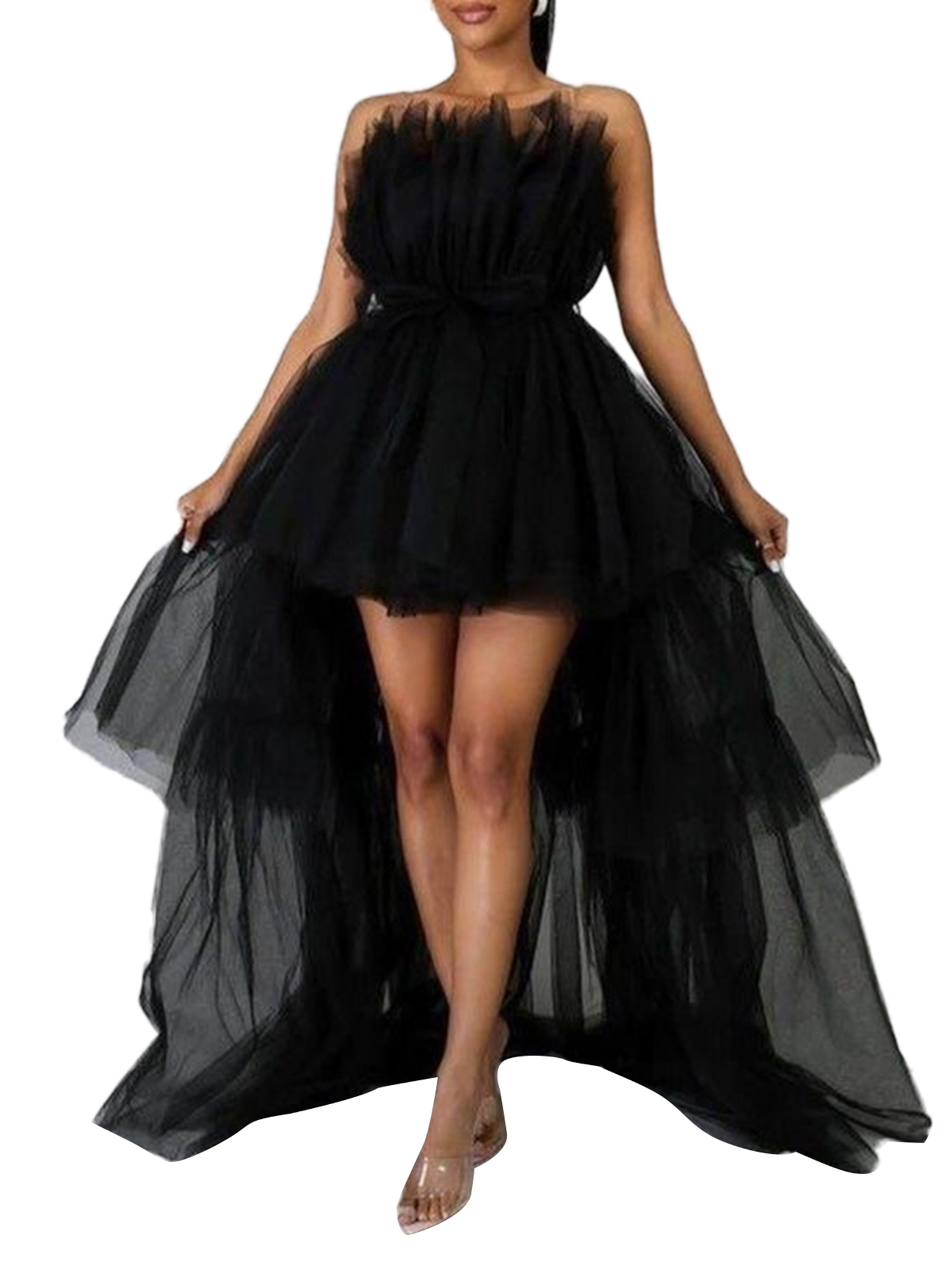 Women´s High Low Tulle Dress, Strapless Solid Color Tiered Cocktail ...