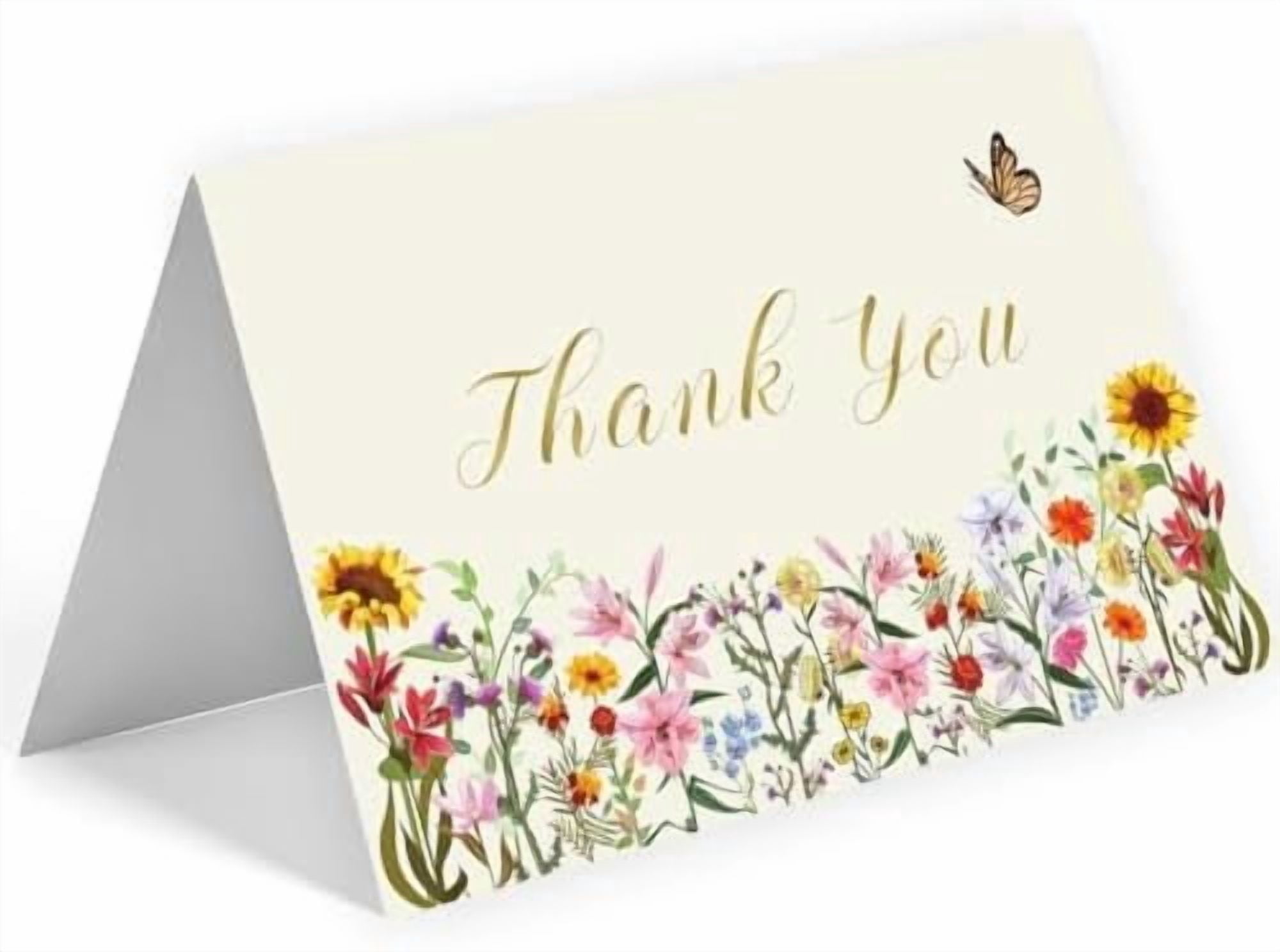 YNGLLC 25 Pack 350GSM | Floral Thank You Cards | Thank You Cards with Envelopes | Small Thank You Notes & Cards for Wildflower, Watercolor & Wedding