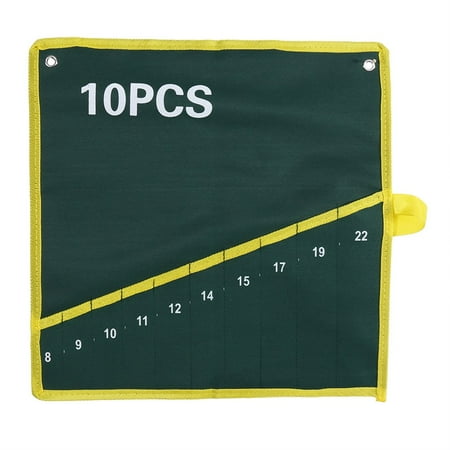 

1Pc Durable Canvas Spanner Wrench Tool Roll Up Storage Bag Green 10 Pockets