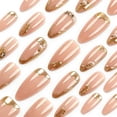 thumbnail image 5 of Gold Press on Nails French Tip Fake Nails Almond False Nails Press Ons Pearl Glossy Full Cover Acrylic Glue on Nail Medium Artificial Stick on Nail or Women Manicure 24Pcs, 5 of 7