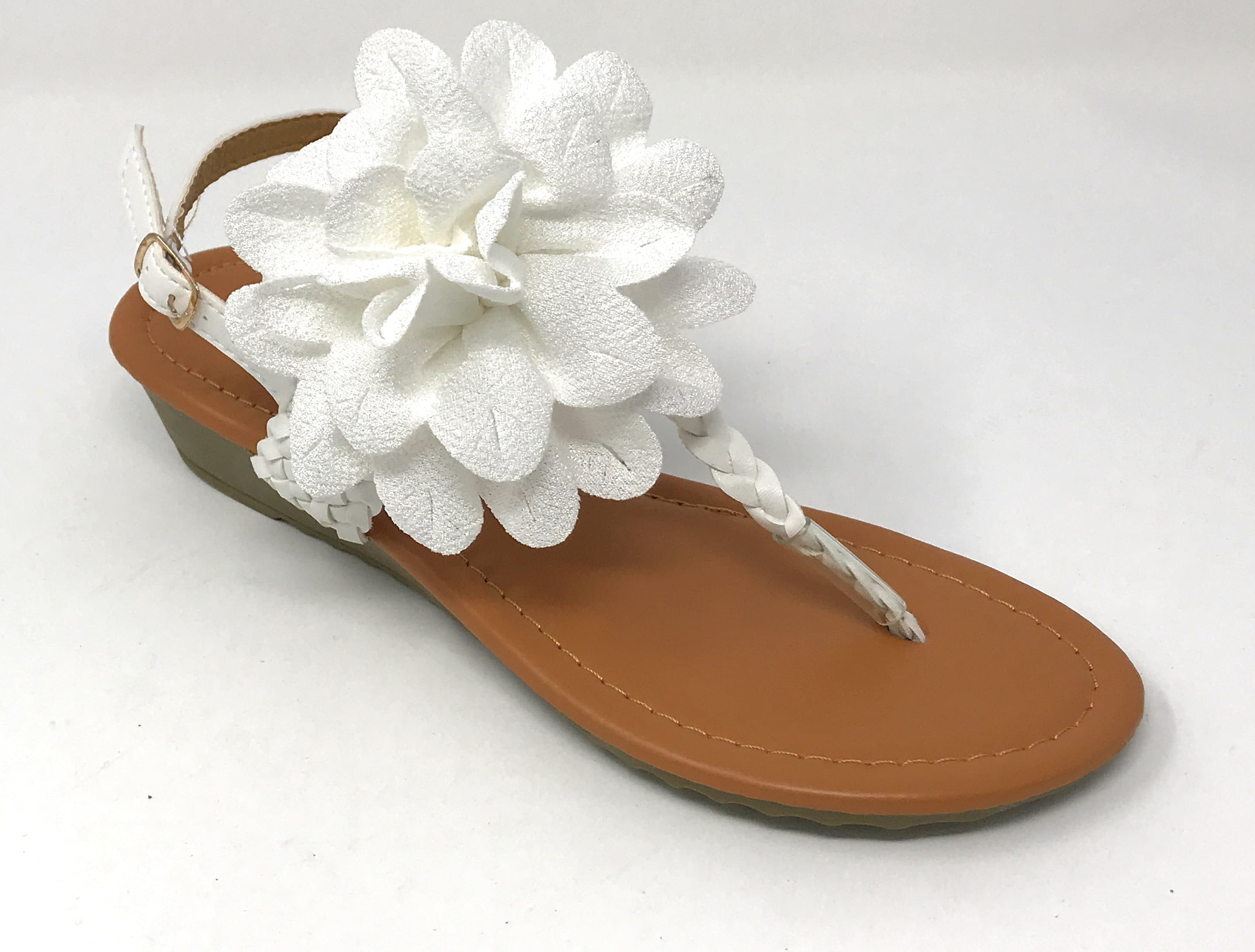 Victoria K Women's Braided Thong With Knitted Flower Wedge Sandals ...