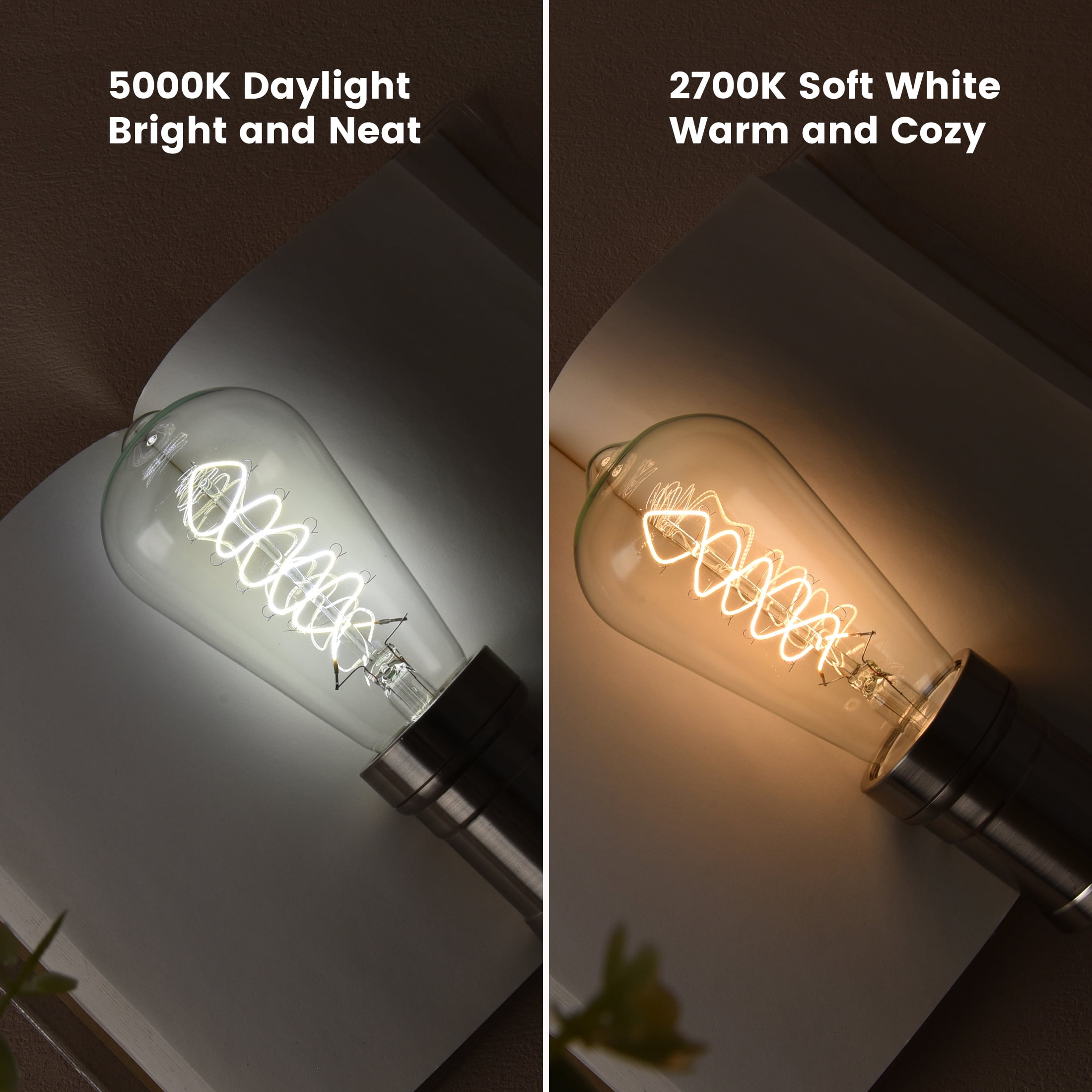 (2 pack) Better Homes & Gardens 6.5W (60W Equivalent) Daylight Dimmable ST19 Thin Filament Light Bulb E26 Base 2 Pack