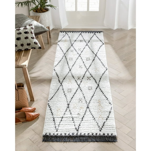 Well Woven Saylee Grey Tribal Diamond Lattice Pattern Runner Rug 3x10 (2'7" x 7'3")