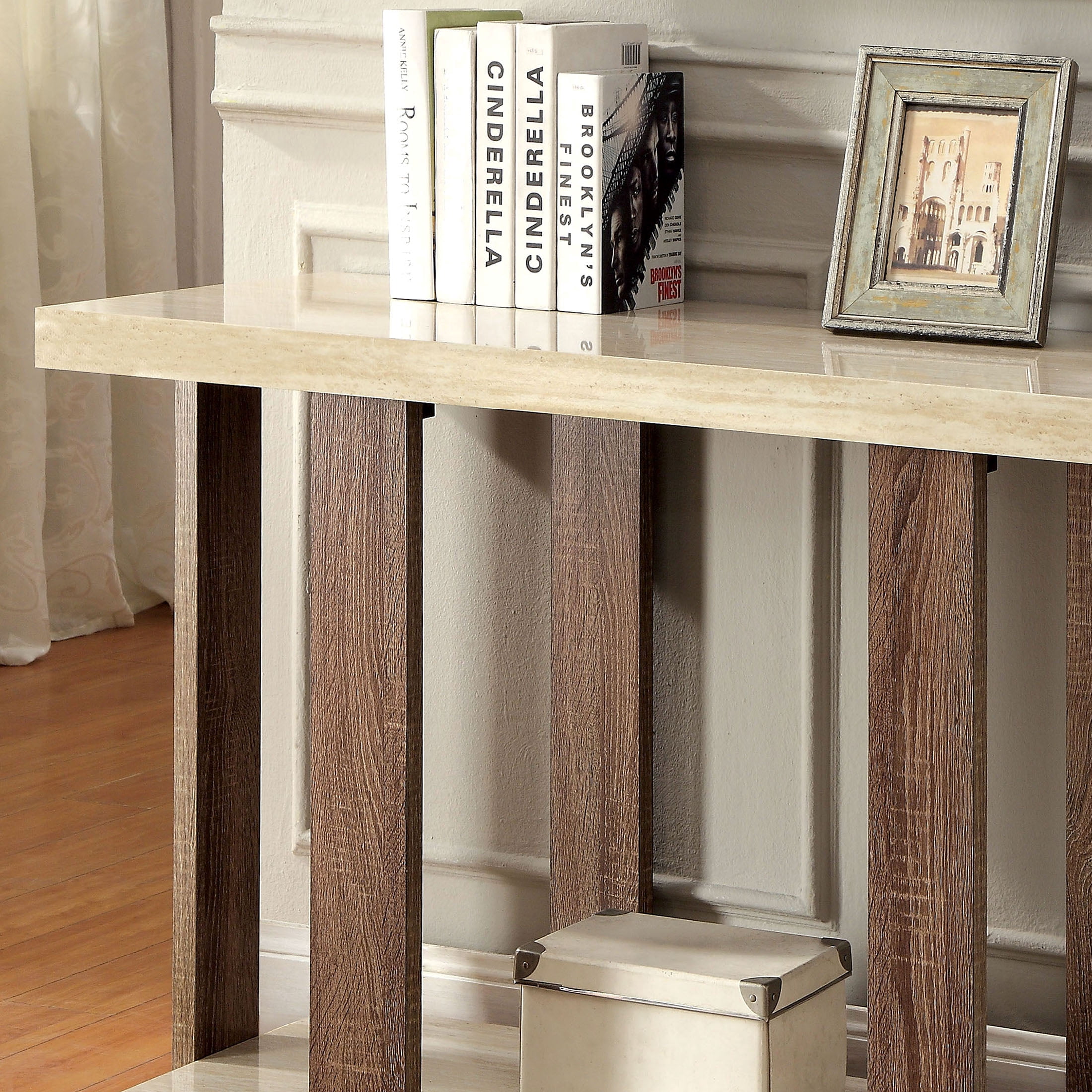 Furniture of America Rankin 1-Shelf Console Table, Light Oak