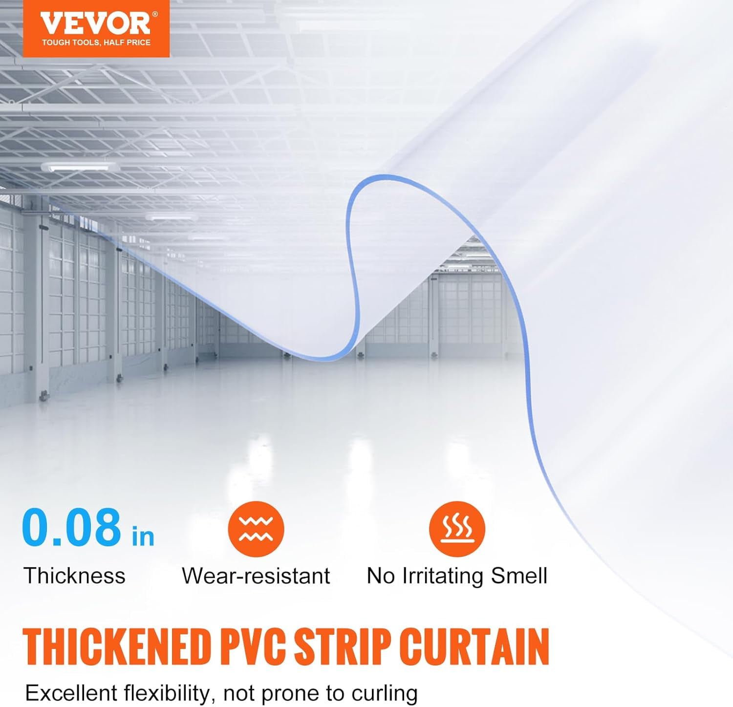 WLTER Strip Curtain, 50' Length x 8" Width x 0.08" Thickness, Clear PVC Smooth Curtain Strip Door Bulk Roll, Plastic Door Strips for Doorways of Supermarket, Garage, Warehouse, Barn, Pet Animal House