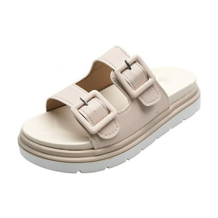 

Women Flat Sandals PU Footbed Casual Wedges Slip on Slides Slippers Shoes Thick for Girls Women Flat Thick Casual Women Flat Sandals PU Footbed Casual Wedges Slip on Slides Slippers Shoes 40 Beige