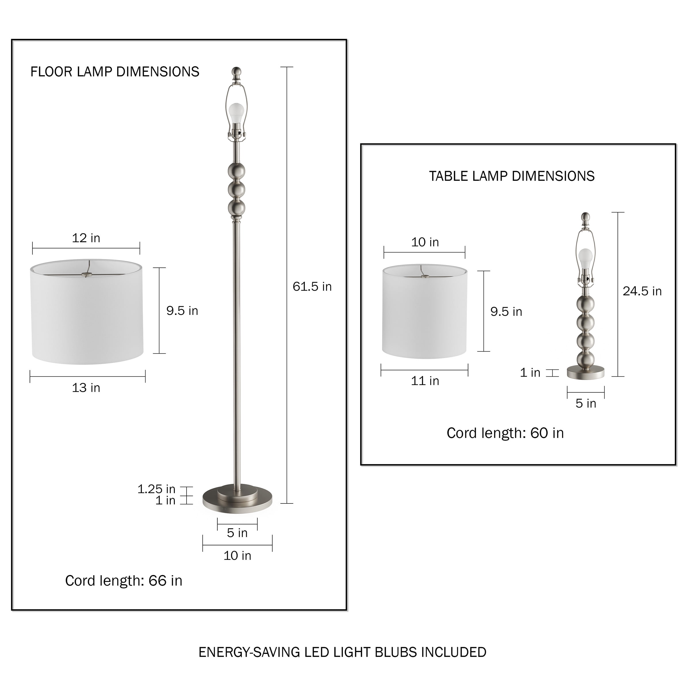 Lavish Home Table and Floor Lamps Matching Modern Stacked Balls Lighting Energy-Efficient LED Bulbs (Set of 3)