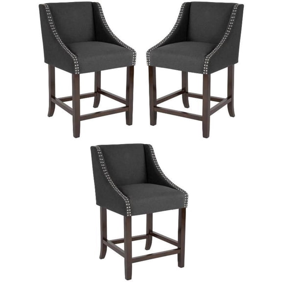 Home Square Carmel 24" Upholstered Counter Stool in Black - Set of 3