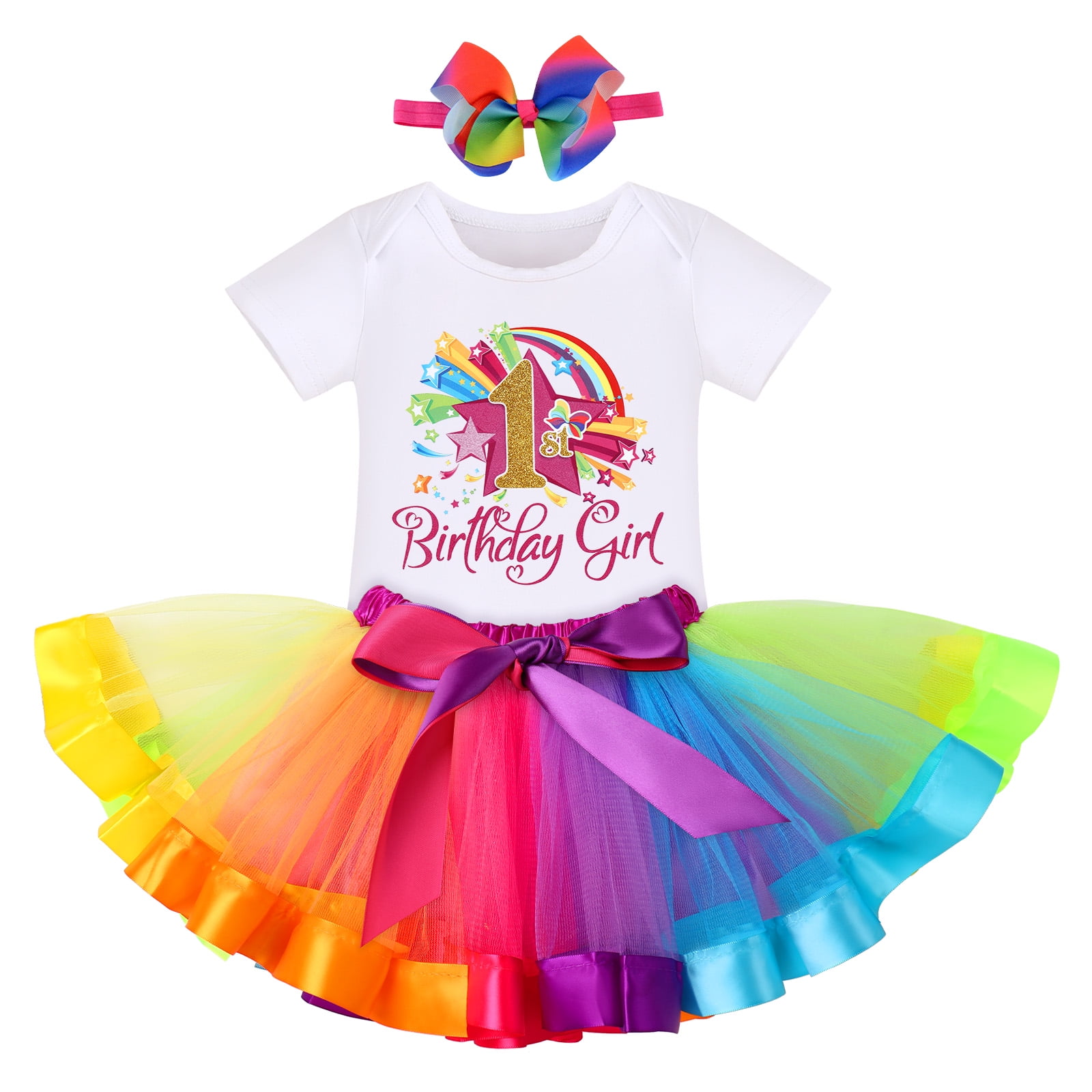 3PCS Baby Girl 1st 2nd Birthday Cake Smash Outfit Romper Tutu Skirt Headband Set 