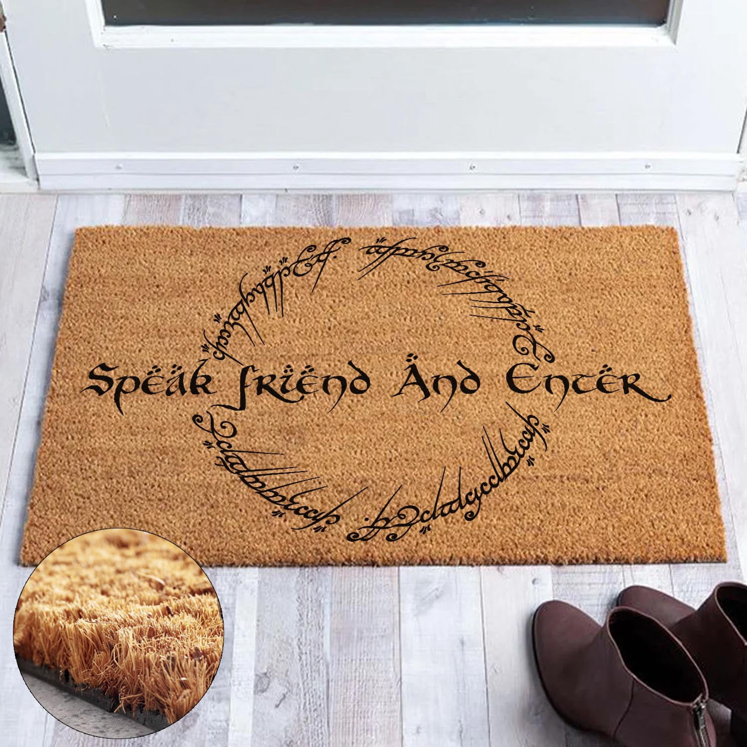 Funny Lord of The Rings Speak Friend and Enter Welcome Porch Decor Doormat for The Entrance Way Personalized Rugs with Heavy-Duty Backing Non Slip Outdoor Coir Doormat 23.6 x 15.7 inch