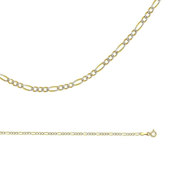 Figaro Necklace Solid 14k Yellow & White Gold Chain Pave Thin Dainty Two Tone Genuine 1.8 mm 16 inch