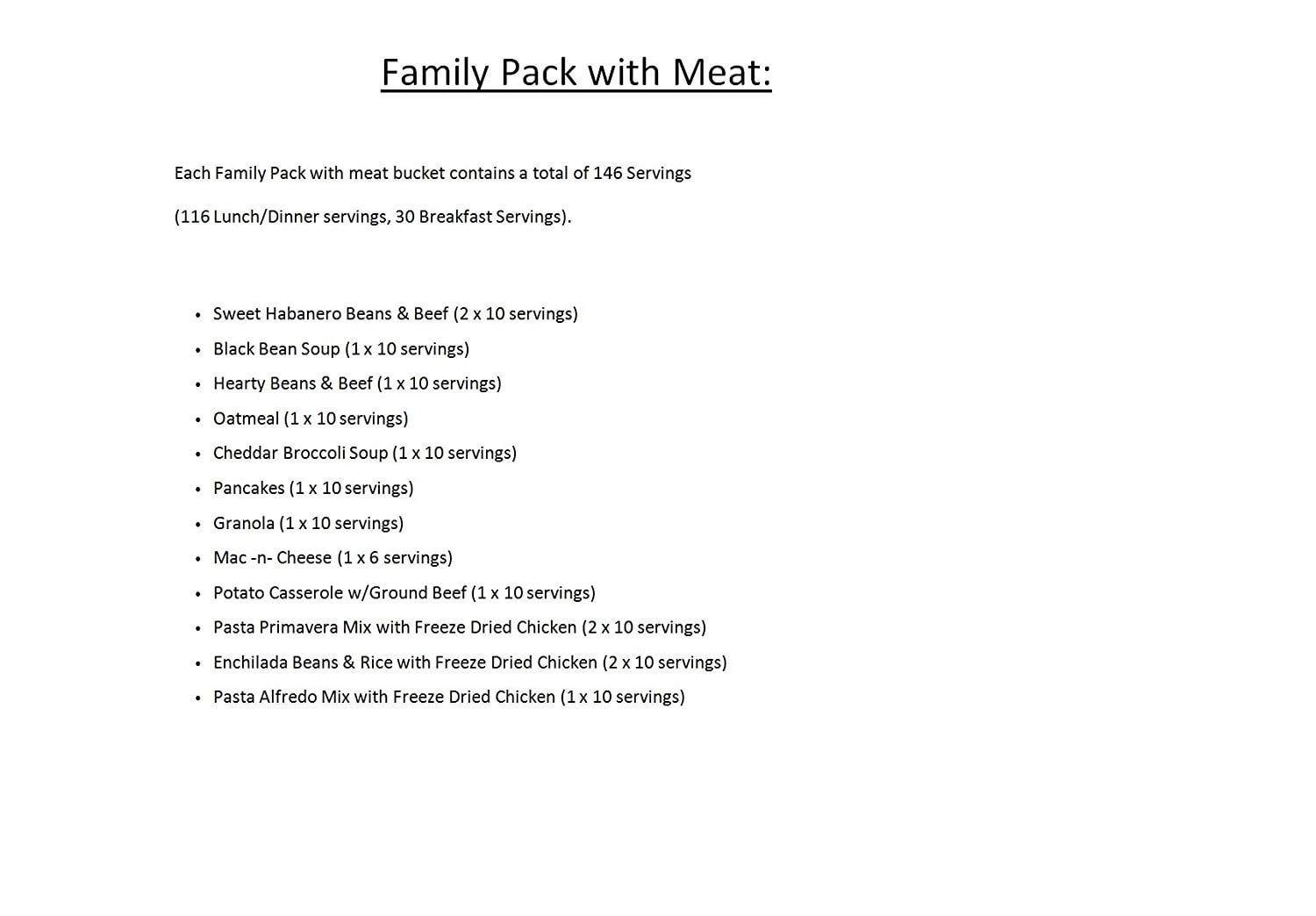 Numanna Family Pack with Meat 146 Servings Made In USA, No Added Preservatives 25+ Year Shelf Life 31,741 Calories Per Bucket Easy to Prepare Emergency Food Family Meat Survival Pack